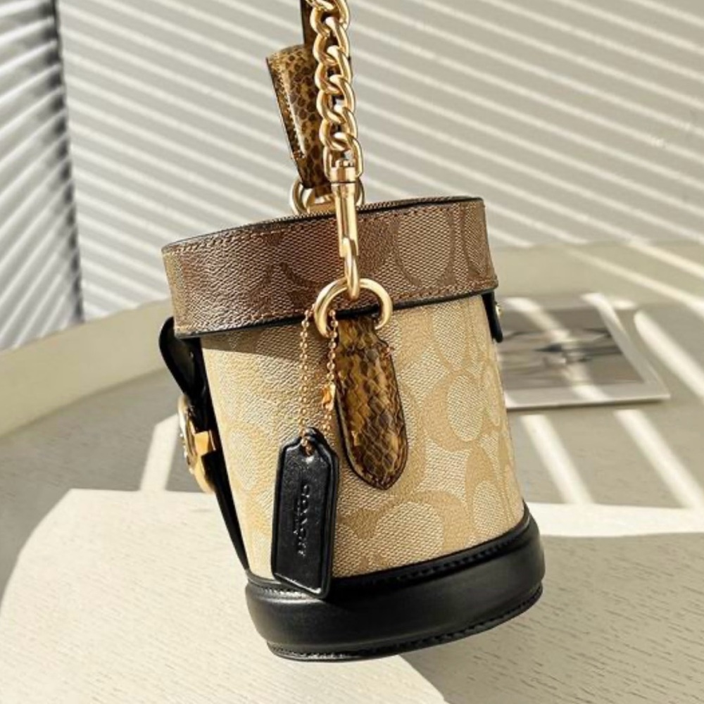 Coach Beige Signature Canvas Top-Handle Satchel with Black Trim - Picture 4 of 8